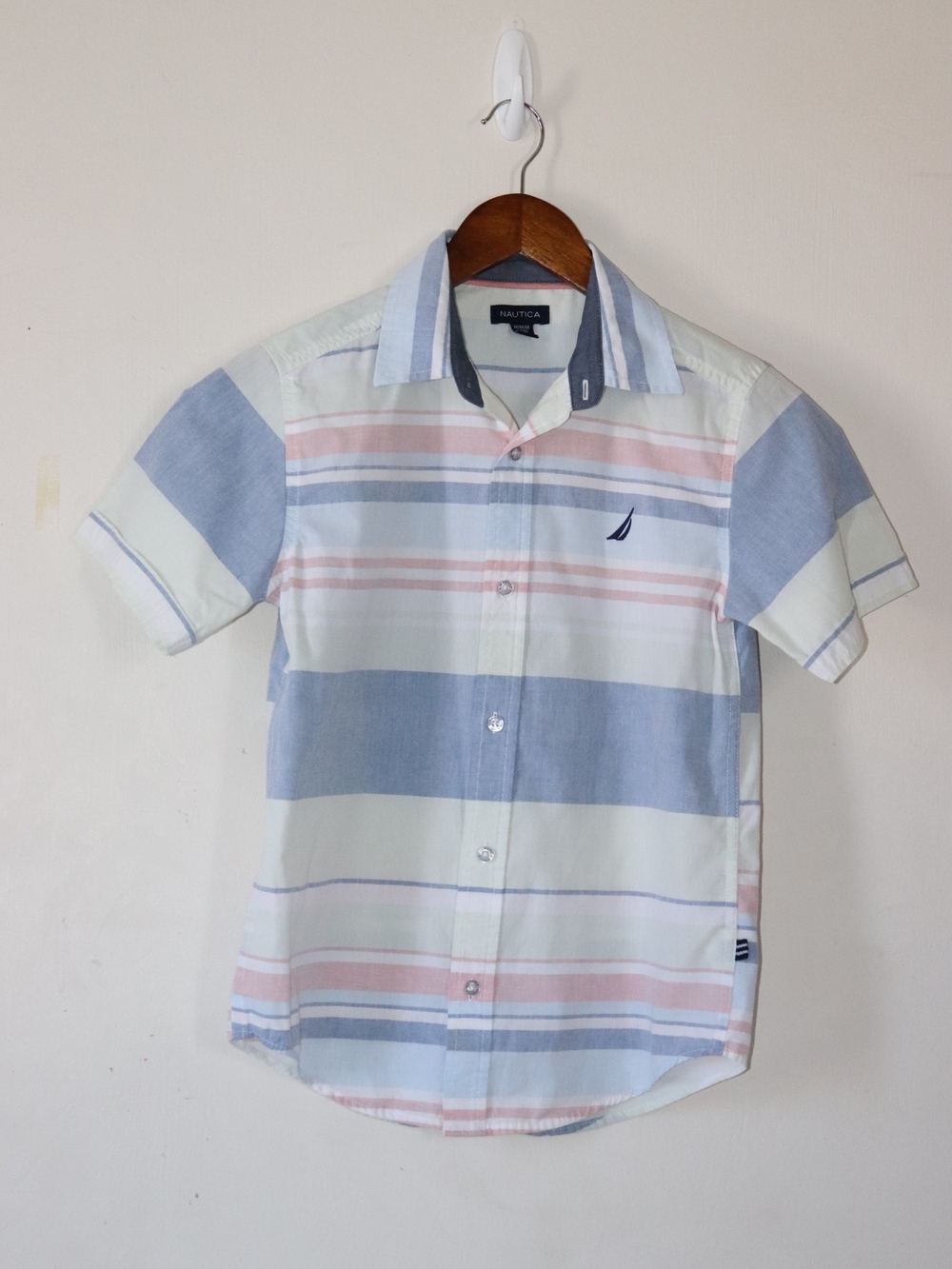 Nautica Short-Sleeve Horizontal Stripe Shirt - Light Blue & Pink